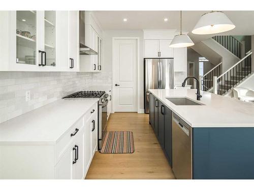 77 Belmont Villas Sw, Calgary, AB - Indoor Photo Showing Kitchen With Stainless Steel Kitchen With Upgraded Kitchen