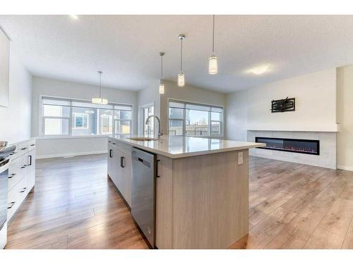 81 Legacy Reach Crescent Se, Calgary, AB - Indoor Photo Showing Kitchen With Fireplace With Upgraded Kitchen