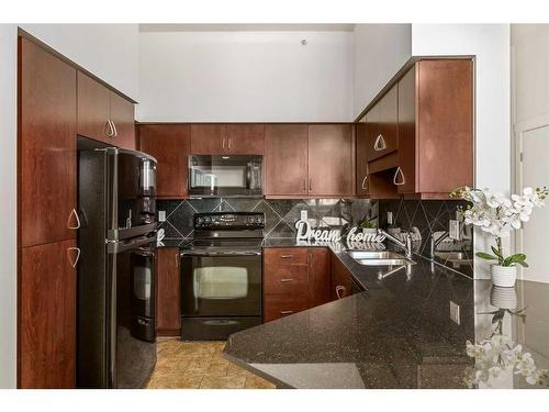 407-8880 Horton Road Sw, Calgary, AB - Indoor Photo Showing Kitchen With Double Sink