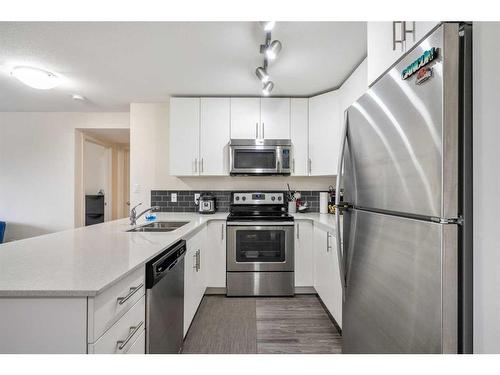 1416-181 Skyview Ranch Manor Ne, Calgary, AB - Indoor Photo Showing Kitchen With Stainless Steel Kitchen With Double Sink