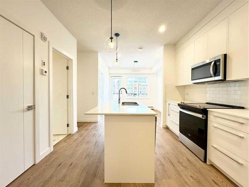 2101-111 Wolf Creek Drive Se, Calgary, AB - Indoor Photo Showing Kitchen With Double Sink