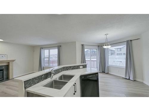 246 Saddlefield Place Ne, Calgary, AB - Indoor Photo Showing Kitchen With Fireplace With Double Sink