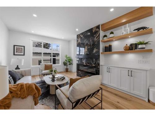 4506 72 Street Nw, Calgary, AB - Indoor Photo Showing Living Room With Fireplace