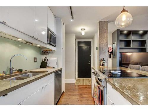 201-313 20 Avenue Sw, Calgary, AB - Indoor Photo Showing Kitchen With Double Sink