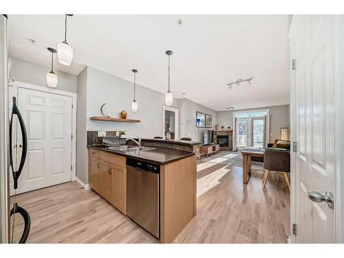 301-4 Hemlock Crescent Sw, Calgary, AB - Indoor Photo Showing Kitchen With Double Sink