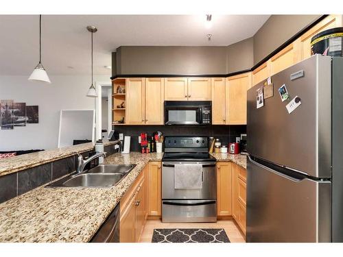 105-303 19 Avenue Sw, Calgary, AB - Indoor Photo Showing Kitchen With Double Sink