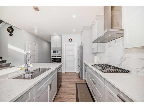 760 Corner Meadows Way Ne, Calgary, AB - Indoor Photo Showing Kitchen With Double Sink With Upgraded Kitchen