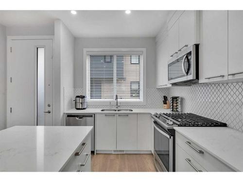 35 Redstone Way Ne, Calgary, AB - Indoor Photo Showing Kitchen With Stainless Steel Kitchen With Double Sink With Upgraded Kitchen