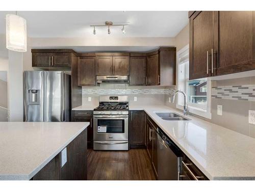 704 Redstone View Ne, Calgary, AB - Indoor Photo Showing Kitchen With Stainless Steel Kitchen With Double Sink With Upgraded Kitchen