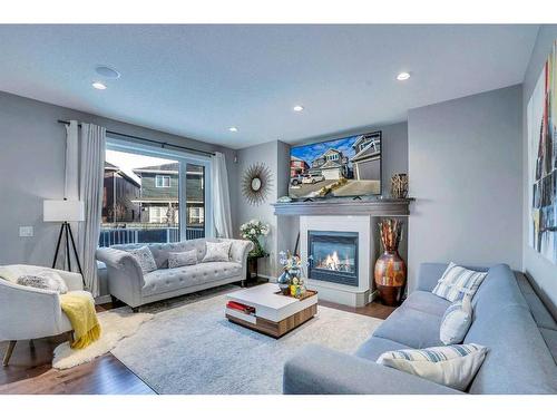 54 Redstone Mews Ne, Calgary, AB - Indoor Photo Showing Living Room With Fireplace