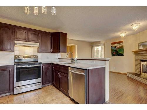 28 Hawkdale Close Nw, Calgary, AB - Indoor Photo Showing Kitchen With Fireplace With Double Sink