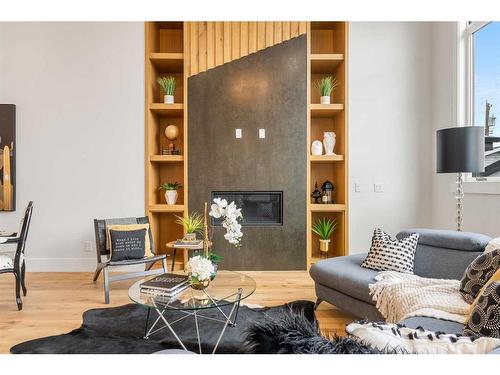 1419 22 Avenue Nw, Calgary, AB - Indoor Photo Showing Living Room With Fireplace