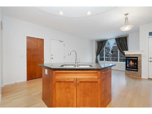 201-824 10 Street Nw, Calgary, AB - Indoor Photo Showing Kitchen With Fireplace With Double Sink