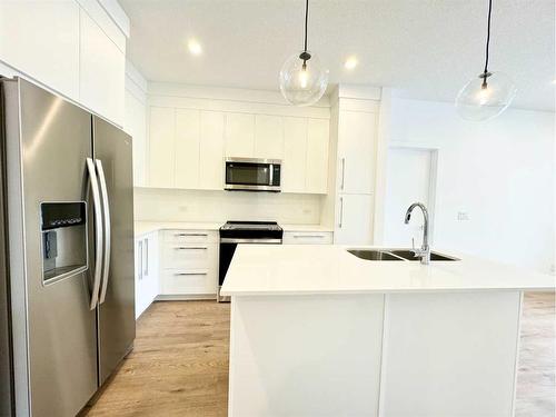 2116-111 Wolf Creek Drive Se, Calgary, AB - Indoor Photo Showing Kitchen With Stainless Steel Kitchen With Double Sink With Upgraded Kitchen