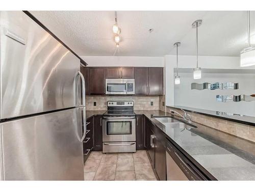 3109-115 Prestwick Villas Se, Calgary, AB - Indoor Photo Showing Kitchen With Double Sink With Upgraded Kitchen