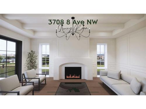 3708 8 Avenue Nw, Calgary, AB - Indoor Photo Showing Living Room With Fireplace