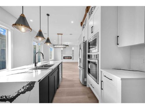 327 Kinniburgh Place, Chestermere, AB - Indoor Photo Showing Kitchen With Double Sink With Upgraded Kitchen