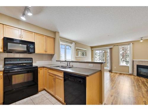 2107-70 Panamount Drive Nw, Calgary, AB - Indoor Photo Showing Kitchen With Fireplace With Double Sink