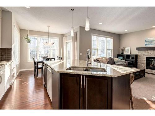 175 Cranford Green Se, Calgary, AB - Indoor Photo Showing Kitchen With Fireplace With Double Sink