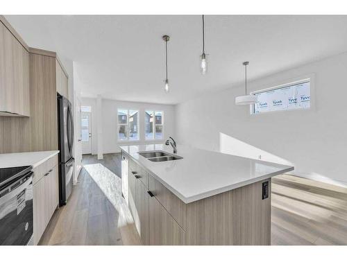 1115 Chinnok Winds Circle Sw, Airdrie, AB - Indoor Photo Showing Kitchen With Double Sink With Upgraded Kitchen