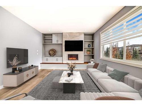 107 Legacy Landing Se, Calgary, AB - Indoor Photo Showing Living Room With Fireplace