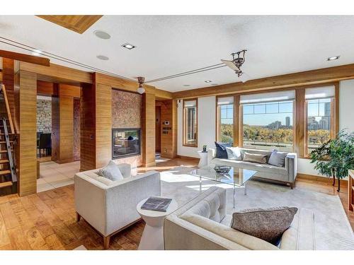 738 Crescent Road Nw, Calgary, AB - Indoor Photo Showing Living Room With Fireplace