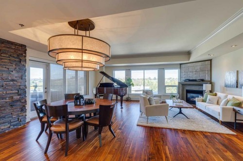 702-600 Princeton Way Sw, Calgary, AB - Indoor With Fireplace