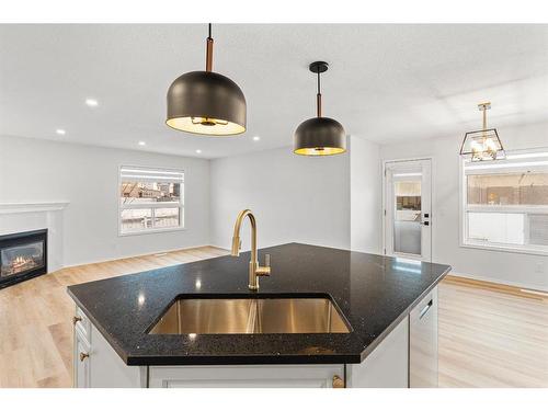 9 Saddlemead Road Ne, Calgary, AB - Indoor Photo Showing Kitchen With Fireplace