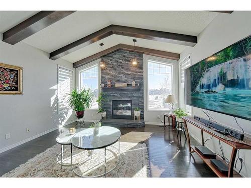 602 Kincora Bay Nw, Calgary, AB - Indoor Photo Showing Living Room With Fireplace