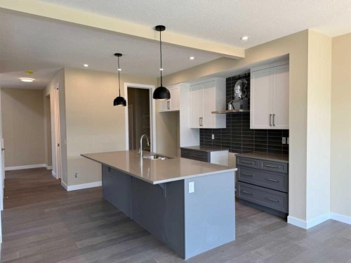 91 Sundown Crescent, Cochrane, AB - Indoor Photo Showing Kitchen With Double Sink