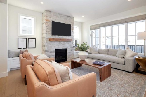 219 Calais Drive Sw, Calgary, AB - Indoor Photo Showing Living Room With Fireplace