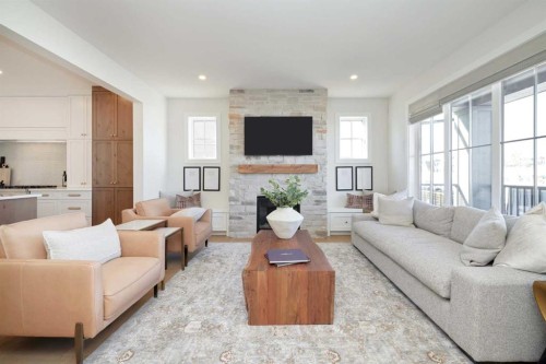 219 Calais Drive Sw, Calgary, AB - Indoor Photo Showing Living Room With Fireplace