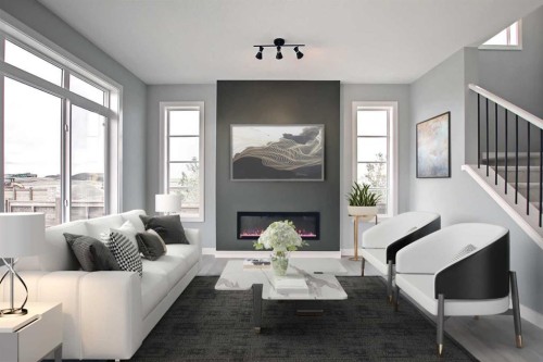 47 Agate Road, Cochrane, AB - Indoor Photo Showing Living Room With Fireplace