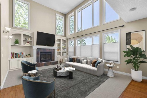 86 Springborough Green Sw, Calgary, AB - Indoor Photo Showing Living Room With Fireplace