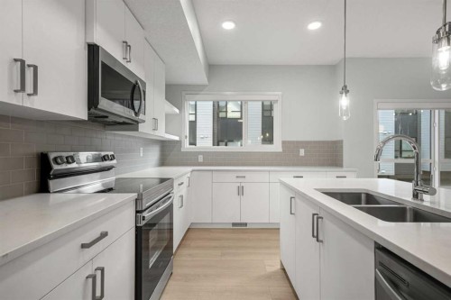 408-20295 Seton Way Se, Calgary, AB - Indoor Photo Showing Kitchen With Double Sink With Upgraded Kitchen
