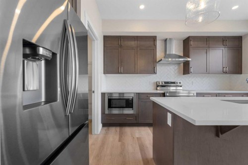 121 Wild Rose Way Se, Calgary, AB - Indoor Photo Showing Kitchen With Stainless Steel Kitchen With Upgraded Kitchen