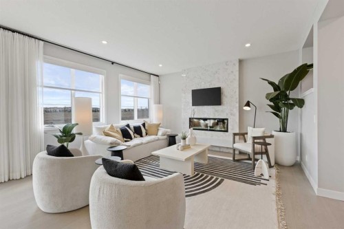 125 Corner Glen Avenue Ne, Calgary, AB - Indoor Photo Showing Living Room With Fireplace