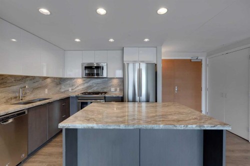 1504-519 Riverfront Avenue Se, Calgary, AB - Indoor Photo Showing Kitchen With Stainless Steel Kitchen With Upgraded Kitchen