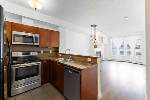 302-2420 34 Avenue Sw, Calgary, AB - Indoor Photo Showing Kitchen With Stainless Steel Kitchen With Double Sink