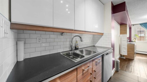 105-1320 12 Avenue Sw, Calgary, AB - Indoor Photo Showing Kitchen With Double Sink
