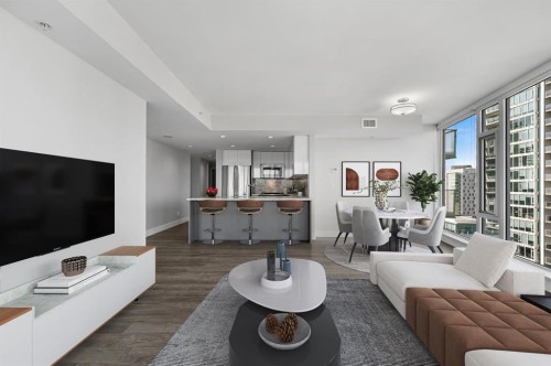 1102-519 Riverfront Avenue Se, Calgary, AB - Indoor Photo Showing Living Room