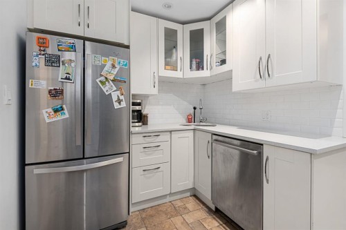 417-3730 50 Street Nw, Calgary, AB - Indoor Photo Showing Kitchen With Stainless Steel Kitchen With Upgraded Kitchen
