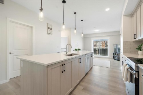 308-80 Carrington Plaza Nw, Calgary, AB - Indoor Photo Showing Kitchen With Upgraded Kitchen