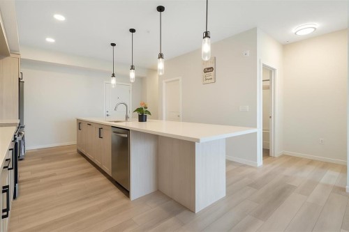 308-80 Carrington Plaza Nw, Calgary, AB - Indoor Photo Showing Kitchen With Upgraded Kitchen