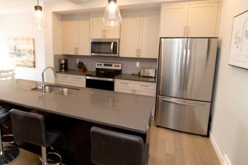 103 Sunrise Common, Cochrane, AB - Indoor Photo Showing Kitchen With Double Sink