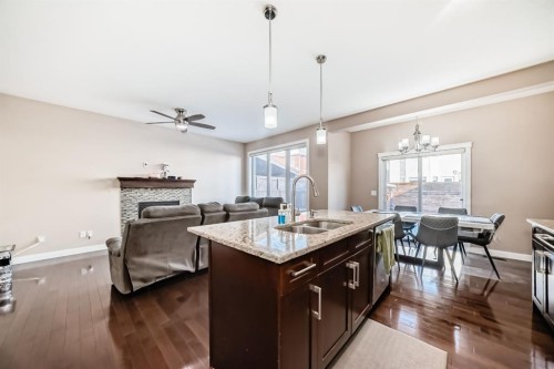 40 Saddlelake Gardens Ne, Calgary, AB - Indoor Photo Showing Kitchen With Fireplace With Double Sink