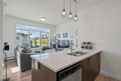 217-205 Spring Creek Common Sw, Calgary, AB - Indoor Photo Showing Kitchen With Double Sink