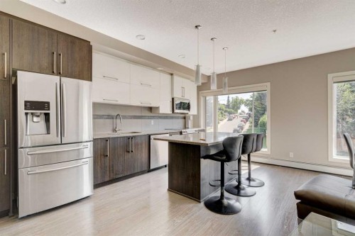 205-93 34 Avenue Sw, Calgary, AB - Indoor Photo Showing Kitchen With Stainless Steel Kitchen With Upgraded Kitchen