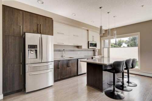 205-93 34 Avenue Sw, Calgary, AB - Indoor Photo Showing Kitchen With Stainless Steel Kitchen With Upgraded Kitchen