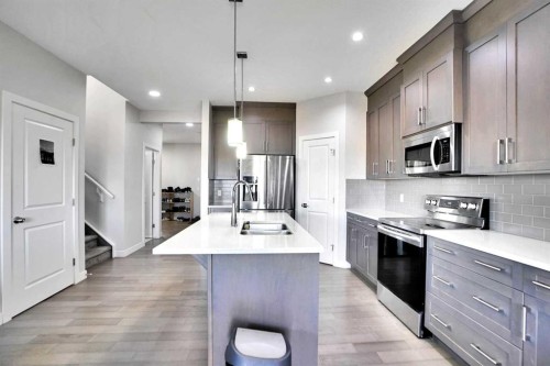 99 Savanna Way Ne, Calgary, AB - Indoor Photo Showing Kitchen With Double Sink With Upgraded Kitchen